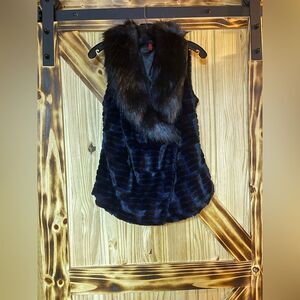 Faux Fur Vest Blk Blue S